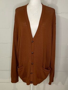 Vans Men's Open-Knit Rust Cardigan with Pockets